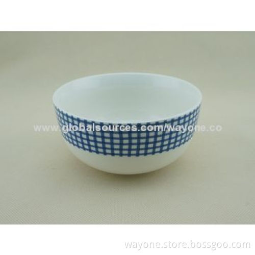 Plain White Decal Printed Bowl for Home, Hotel, Restaurant, Promotion, Food-safe, Light Blue Design